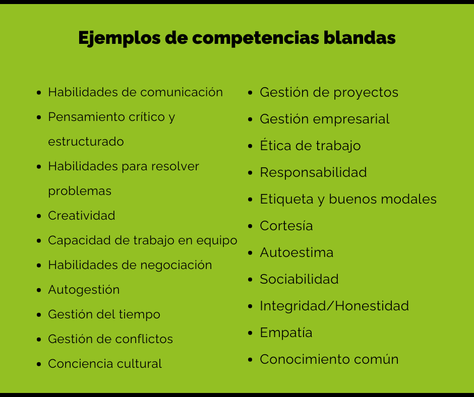Diagrama de ejemplos de competencias blandas